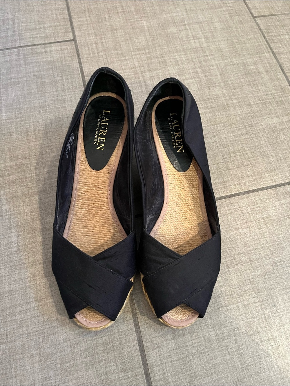 Ralph Lauren Black Peep-Toe Espadrille Flats